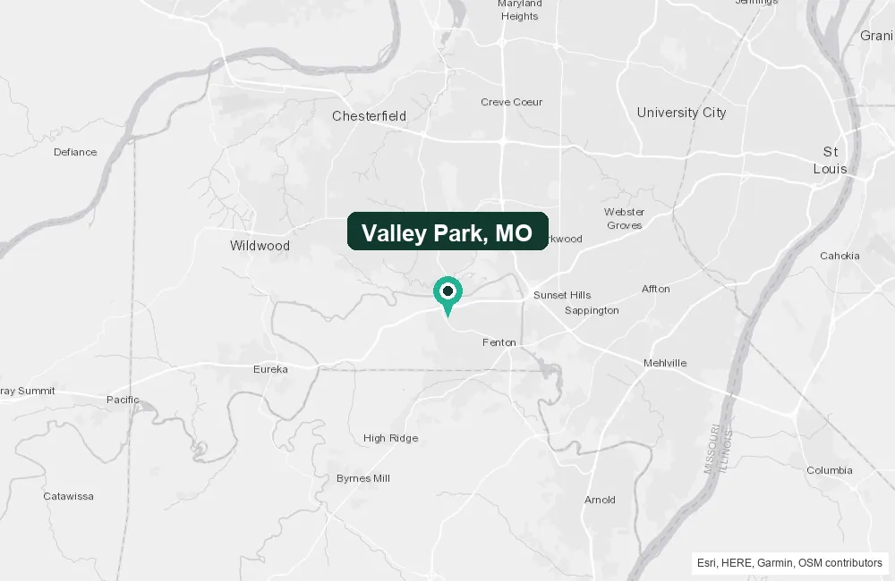 Map of Valley Park, Missouri and the surrounding Saint Louis County area service area